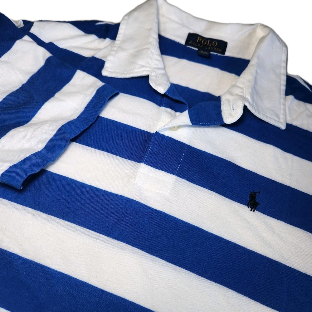 POLO RALPH LAUREN Shirt Boys XL 18/20 Blue White Striped Short Sleeve